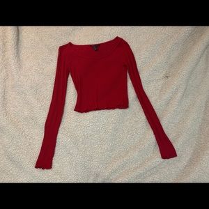 Red, long sleeve crop top